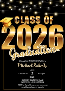Class of 2026 Gold Foil Graduation Invitation design preview