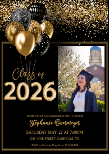 Class of 2026 Graduation Invitation, Black Gold Grad Party design preview