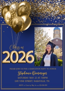 Graduation Blue Gold 2026 Photo Invitation Portrait design preview