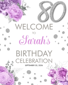 Mauve Roses Silver Glitter Number Welcome Sign 24x30 design preview