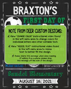 Back to School Sign Editable Template | Soccer First Day of 1st Grade Printable Chalkboard Poster | Corjl Instant Download Template design preview