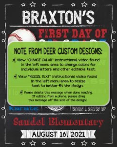 Back to School Sign Editable Template | Baseball First Day 3rd Grade Printable Chalkboard Poster | Corjl Instant Download Template | Third design preview