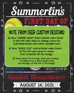 Back to School Sign Editable Template | Softball First Day of Kindergarten Printable Chalkboard Poster | Corjl Instant Download Template design preview