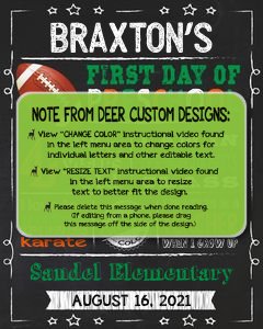 Back to School Sign Editable Template | Football First Day of Preschool Printable Chalkboard Poster | Corjl Instant Download Template design preview