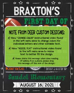 Back to School Sign Editable Template | Football First Day of 1st Grade Printable Chalkboard Poster | Corjl Instant Download Template design preview