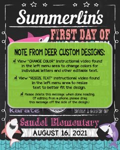 Back to School Sign Editable Template | Baby Shark First Day of Kindergarten Printable Chalkboard Poster | Corjl Instant Download Template design preview