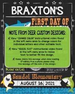 Back to School Sign Editable Template | Baby Shark First Day of Kindergarten Printable Chalkboard Poster | Corjl Instant Download Template 2 design preview