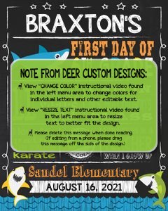 Back to School Sign Editable Template | Baby Shark First Day 6th Grade Printable Chalkboard Poster | Corjl Instant Download Template | Sixth 2 design preview