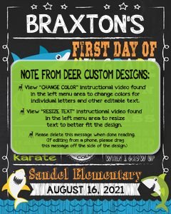 Back to School Sign Editable Template | Baby Shark First Day 4th Grade Printable Chalkboard Poster | Corjl Instant Download | Fourth 2 design preview