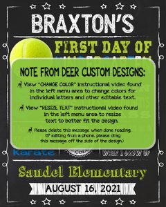 Back to School Sign Editable Template | Tennis  First Day of Kindergarten Printable Chalkboard Poster | Corjl Instant Download Template design preview