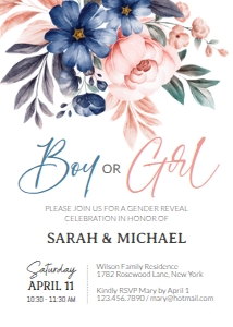 Flowers-Gender-Reveal-5x7: Flowers-Gender-Reveal-Invitation