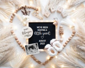 Boho-Heart-Wood-Beads-Pregnancy-Announcement: Boho-Heart-Wood-Beads-Pregnancy-Announcement