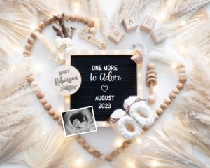 Boho-Heart-Wood-Beads-One-More-To-Adore-Baby-Announcement: Boho-Heart-Wood-Beads-One-More-To-Adore-Baby-Announcement