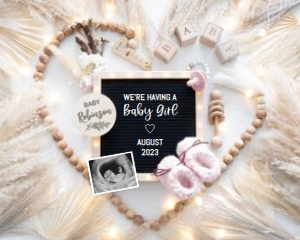 Boho-Heart-Wood-Beads-Girl-Gender-Reveal: Boho-Heart-Wood-Beads-Girl-Gender-Reveal