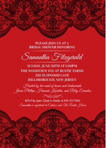 Sheer Lace on Red Bridal Shower Invitation: Sheer Lace Bridal Shower Invitation