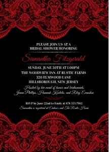 Red Lace Bridal Shower Invitation: Sheer Lace Bridal Shower Invitation