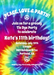 Groovy Tie Dye Hippy Party Invitation design preview