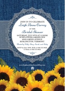 Denim, Sunflower and Lace Bridal Wedding Shower Invitation: Denim Sunflower and Lace Bridal Wedding Shower Invitation