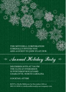 Faux Glitter Snowflakes Green Christmas Holiday Office Party Invitation: Faux Glitter Snowflakes Christmas Holiday Office party Invitation