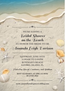 Waters Edge Shells and Sand Beach Bridal Wedding Shower Invitation: Waters Edge Shells and Sand Beach Bridal Wedding Shower Invitation