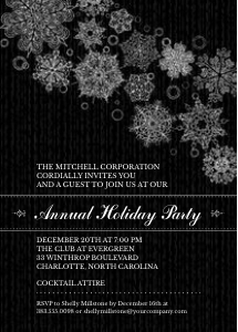 Faux Glitter Snowflakes Black Christmas Holiday Office Party Invitation: Faux Glitter Snowflakes Christmas Holiday Office party Invitation