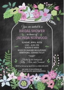 Chalkboard Mason Jar Floral Purple Pink Bridal Shower Invitation: Chalkboard Mason Jar Floral Bridal Shower Invitation