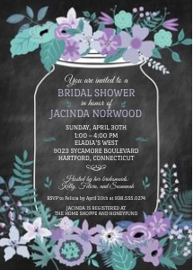Chalkboard Mason Jar Floral Purple Teal Bridal Shower Invitation: Chalkboard Mason Jar Floral Bridal Shower Invitation