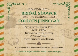 Vintage Irish Bridal Shower Party Invitation: Irish Airmail Bridal Shower Invitation