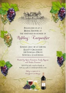 Vineyard Wine and Grapes Bridal Shower Invitation design preview