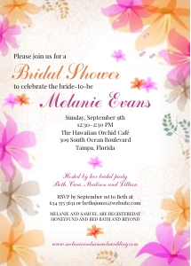 Soft Tropical Orchids Pink and Orange Floral Bridal Shower Invitation: Soft Tropical Orchids Floral Bridal Shower Invitation