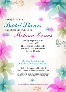Soft Tropical Orchids Pink and Teal Floral Bridal Shower Invitation: Soft Tropical Orchids Floral Bridal Shower Invitation