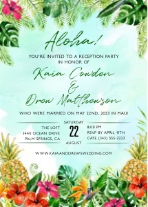 Tropical Pineapple Wedding Reception Party Invitation design preview