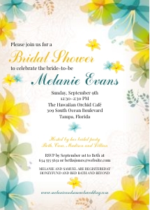 Soft Tropical Orchards Teal and Yellow Floral Bridal Shower Invitation: Soft Tropical Orchids Floral Bridal Shower Invitation