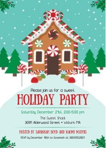 Gingerbread House Holiday Party Invitation, Printed or Digital design preview