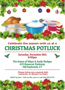 Retro Christmas Holiday Potluck Dinner Party Invitation design preview