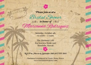 Vintage Hawaiian Airmail Bridal Shower Party Invitation: Hawaiian Island Airmail Bridal Shower Party Invitation