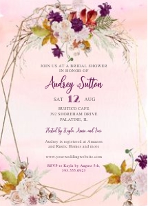 Rustic Fall Roses Watercolor Gold Frame Bridal Shower Invitation design preview