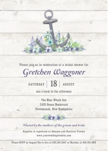 Floral Nautical Anchor Bridal Shower Invitation: Floral Nautical Anchor Bridal Shower Invitation
