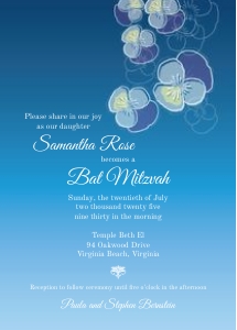 Blue Ombre Pansy Mitzvah Invitation: Ombre Pansy Mitzvah Stationery