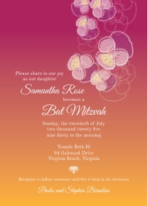 Pink Gold Ombre Pansy Mitzvah Invitation: Ombre Pansy Mitzvah Stationery