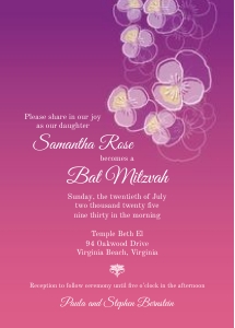 Purple Pink Ombre Pansy Mitzvah Invitation: Ombre Pansy Mitzvah Stationery