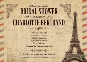 Vintage Paris Parchment Airmail Bridal Shower Party Invitation: Vintage Paris Bridal Shower Party Invitation