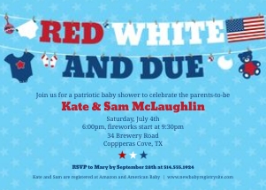 Red White and Due Clothesline Baby Shower Invitation design preview