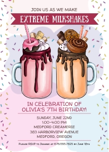 Extreme Milkshake Birthday Party Invitation, Digital or Printed design preview