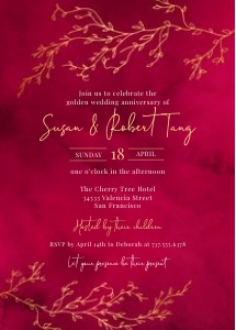 Red and Gold Branches Watercolor Anniversary Party Invitation design preview