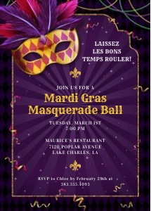 Mardi Gras Masquerade, Fat Tuesday Party Invitation design preview
