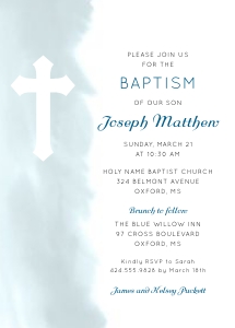 Blue Watercolor Side Wash Cross Baptism Christening Invitation design preview