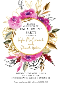 Pink Floral Wreath Engagement Party Invitation: Pink Floral Wreath Engagement Party Invitation