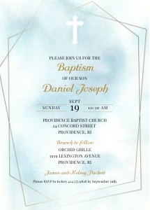 Blue Watercolor Geometric Frame Baptism Christening Invitation design preview