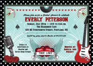 Rockabilly Music Polka Dot Horizontal Bridal Shower Invitation design preview